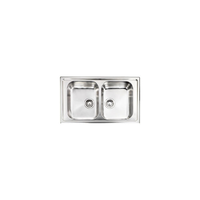 CM 010044.X1.01.2018 Cristal Lavello da Incasso 2 Vasche Acciaio Inox Satinato AISI 304-18-10 con Bordo Ultrapiatto Filotop (87x51x21 cm) colore Inox
