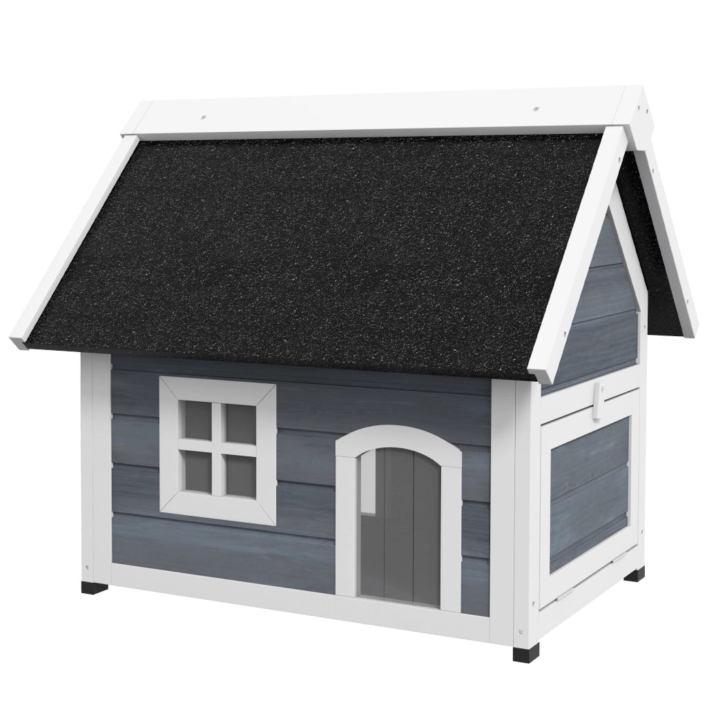 Casetta per Gatti in Legno con Finestra e 3 Porte ¨C Minimal ¨C 77x57.5x68 cm Grigio e Nero