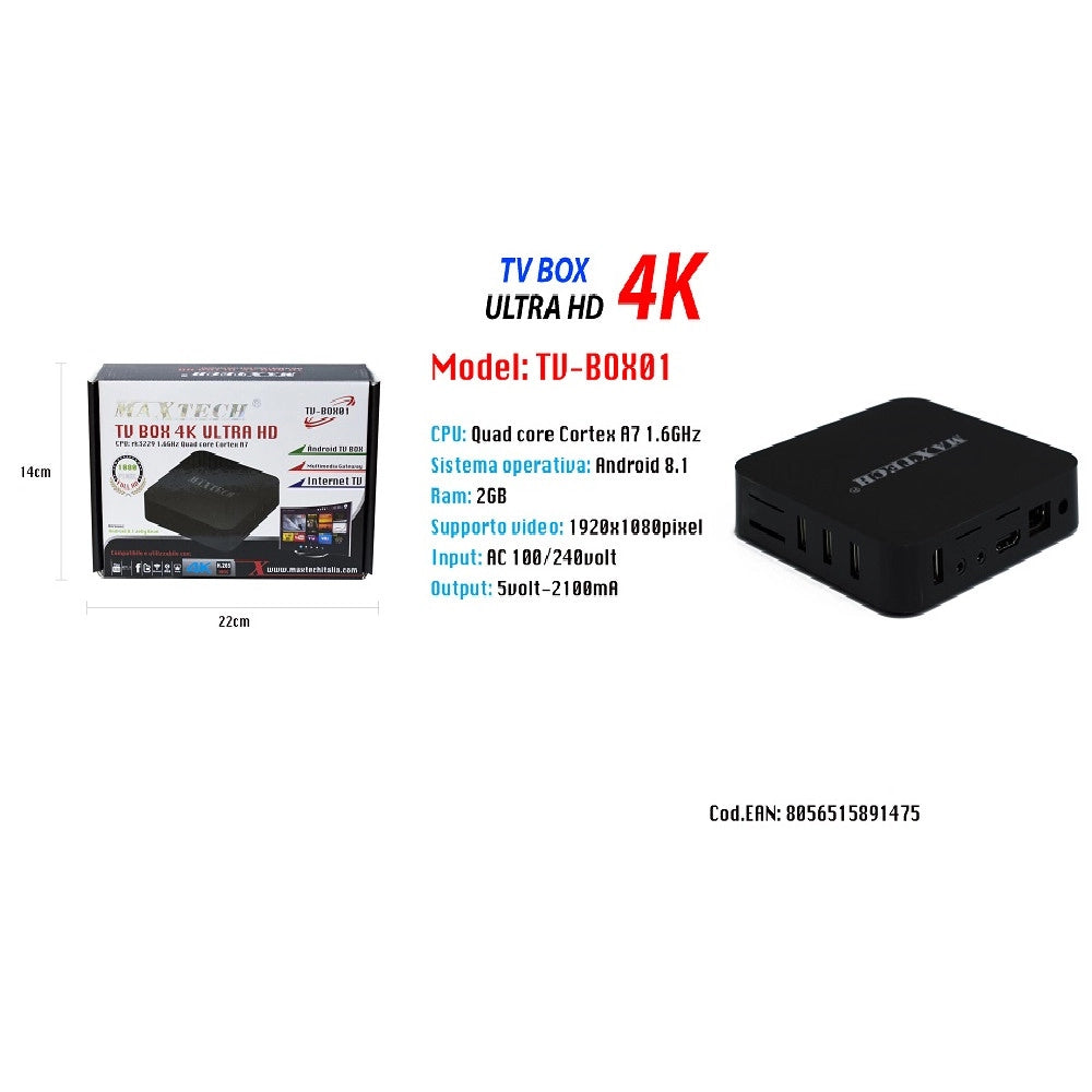Trade Shop - Smart Tv Box Ultra Hd 4k Internet Android 8.1 Ram 2gb Quad Core Maxtech Tv-box01 -