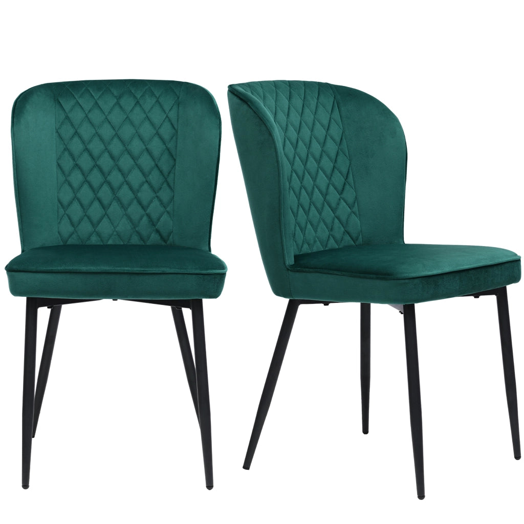 Sedia da pranzo moderna in velluto verde con struttura in metallo