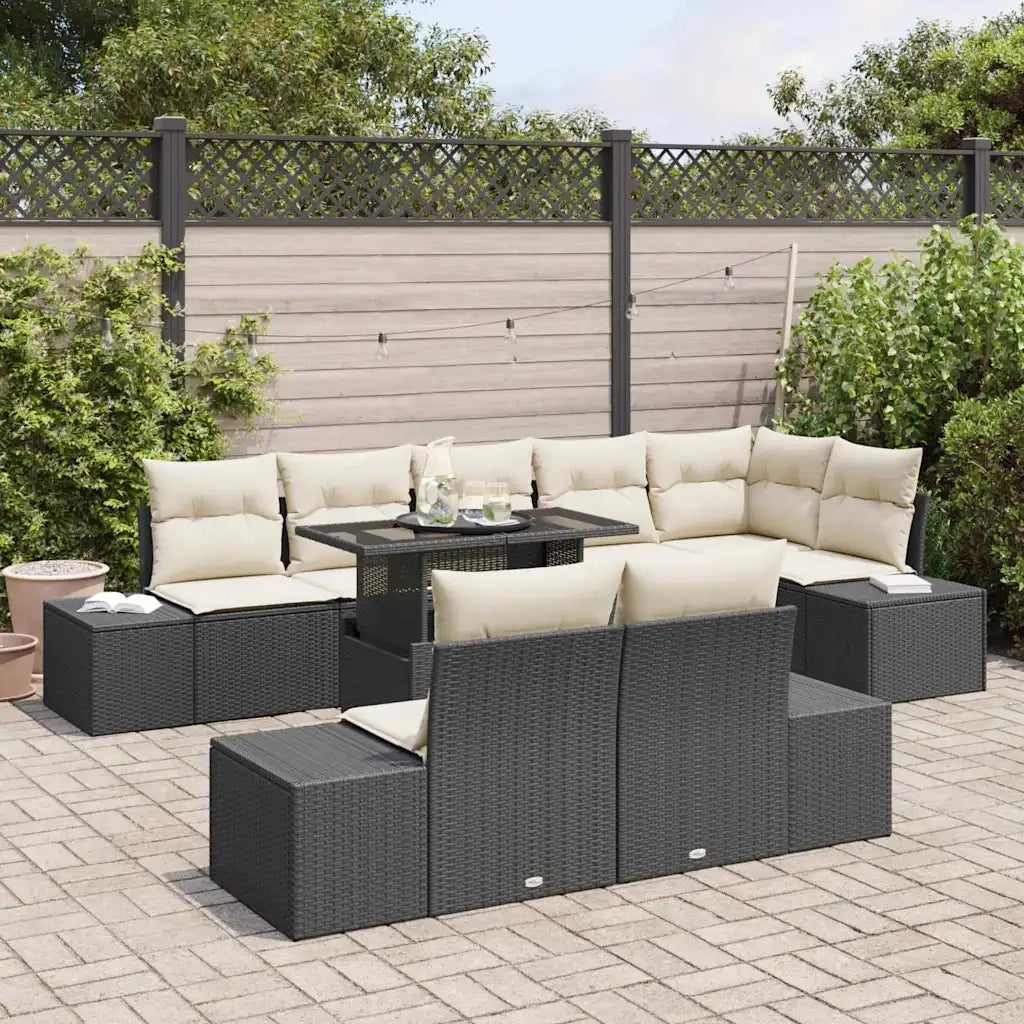 Set Divano da Giardino con cuscino 9 pcs Nero e crema 3349203