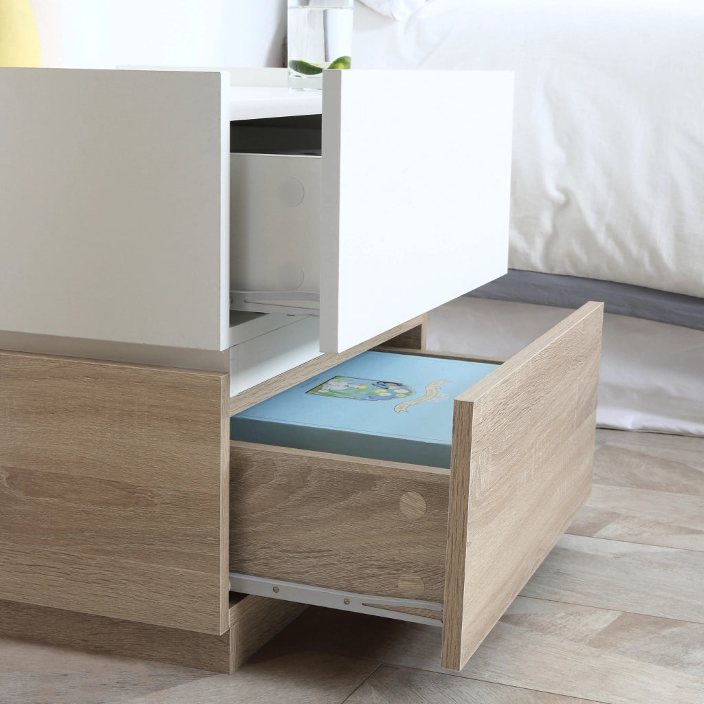 Comodino impilabile con 2 cassetti ¨C Xylo ¨C bianco e naturale