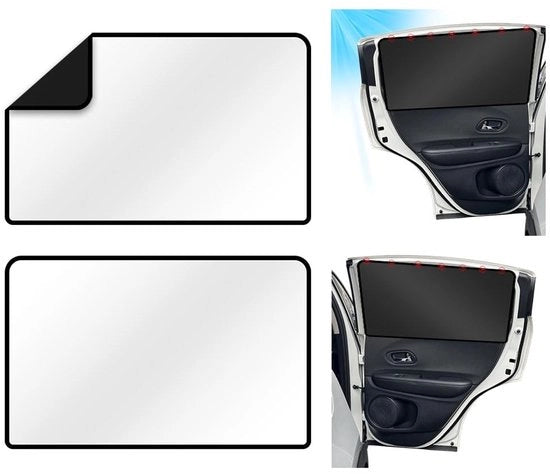 Ombrellone per Auto - 2 Pezzi - Blocca Radiazioni UV - Magnetico - Vetrata Anteriore/Posteriore - Protegge Bambini/Animali - Nero 23x48/50x78 cm - Ombreggiatore per Auto