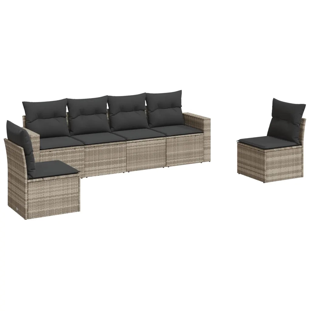 Set Divano da Giardino 6pz | Set Salotto da Giardino con Cuscini Grigio Chiaro Polyrattan