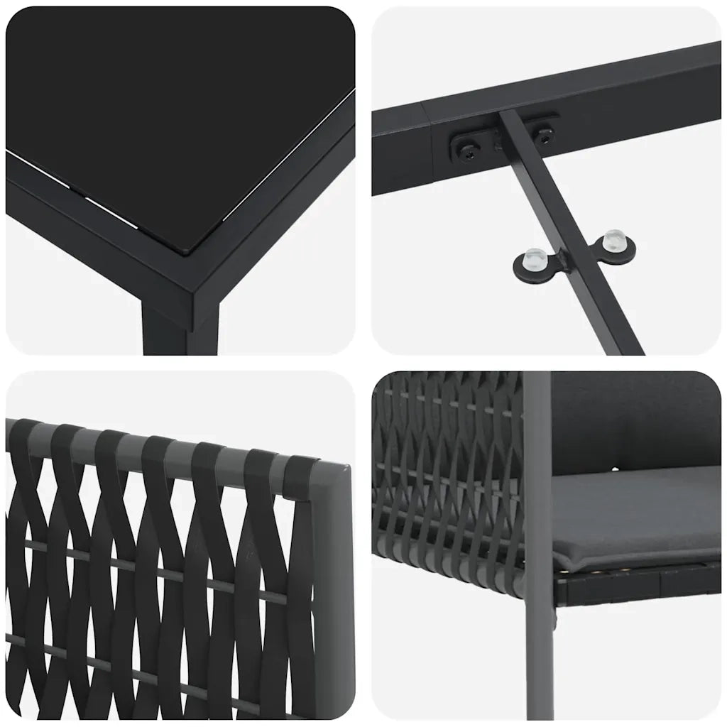 Set da Pranzo per Giardino 7 pcs Nero e Grigio Rattan in PE 3379105