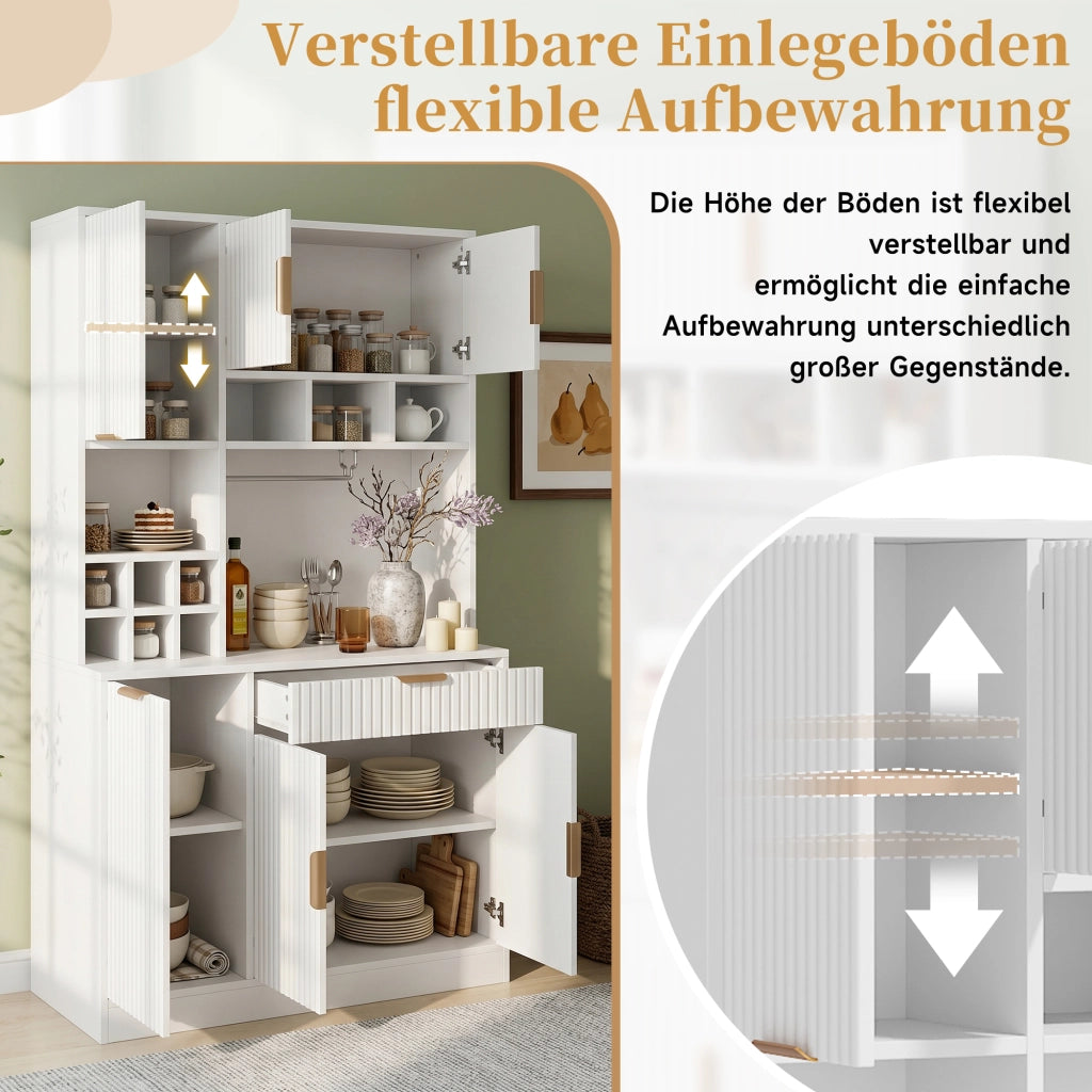 Credenza alta con 2 prese e porte USB-A e USB-C, porta bicchieri e bottiglie, per cucina e sala da pranzo, 100 × 40 × 175 cm