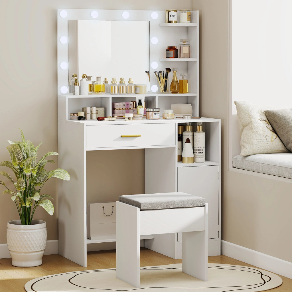 Scrivania con specchio e luci LED ¨C Minimal ¨C bianco 80x40x135cm