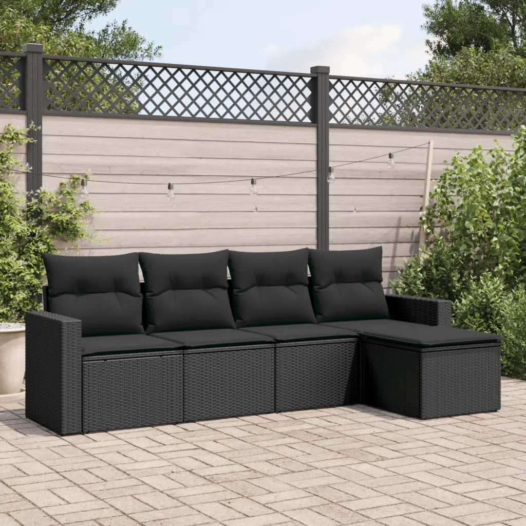 Set Divani da Giardino 5 pz | Set Salotto da Giardino con Cuscini in Polyrattan Nero