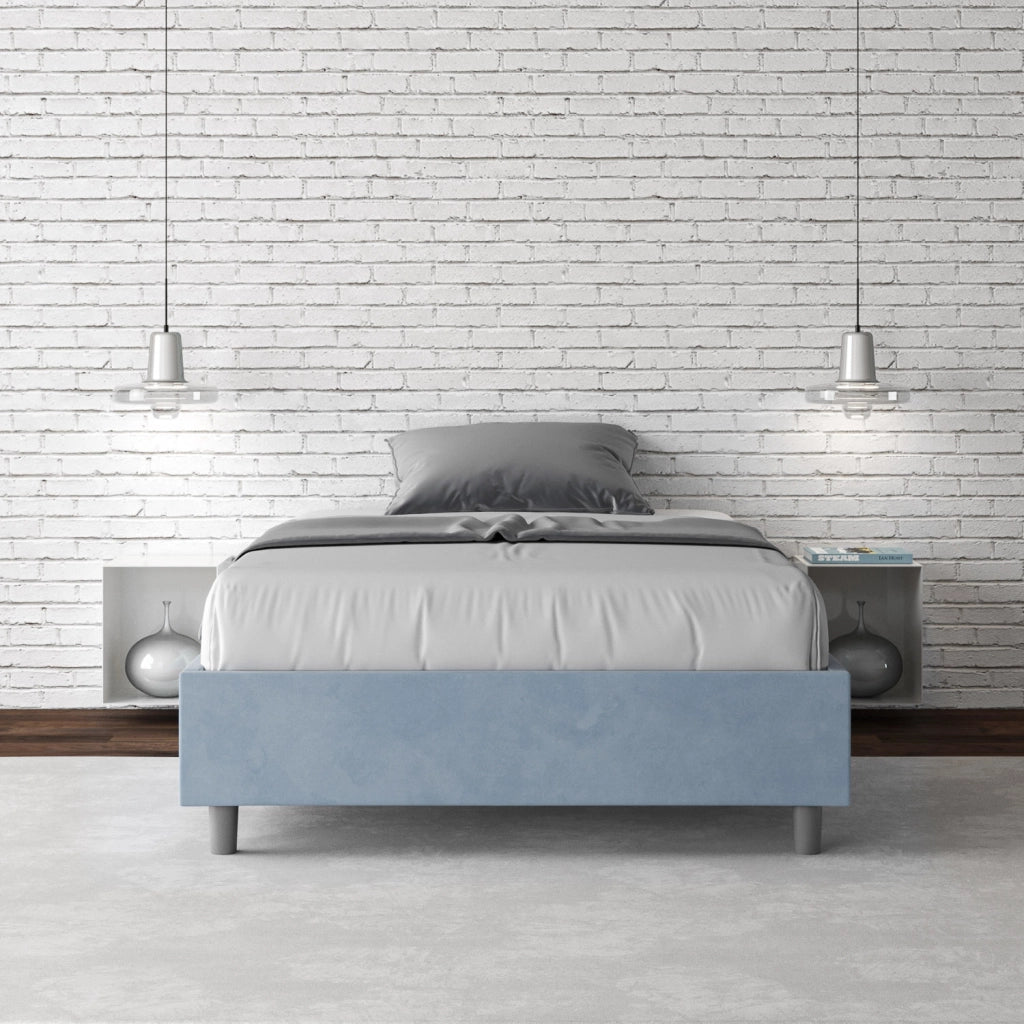 BS COM Letto una piazza e mezza con rete imbottito 110x200 microfibra azzurro