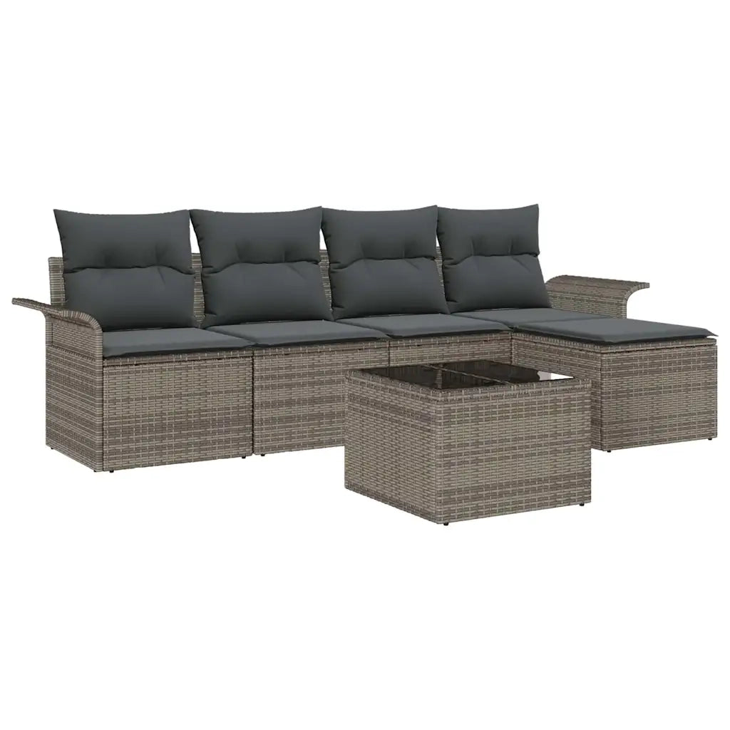 Divano da esterno con cuscino 6 pcs Grigio polyrattan 3345329