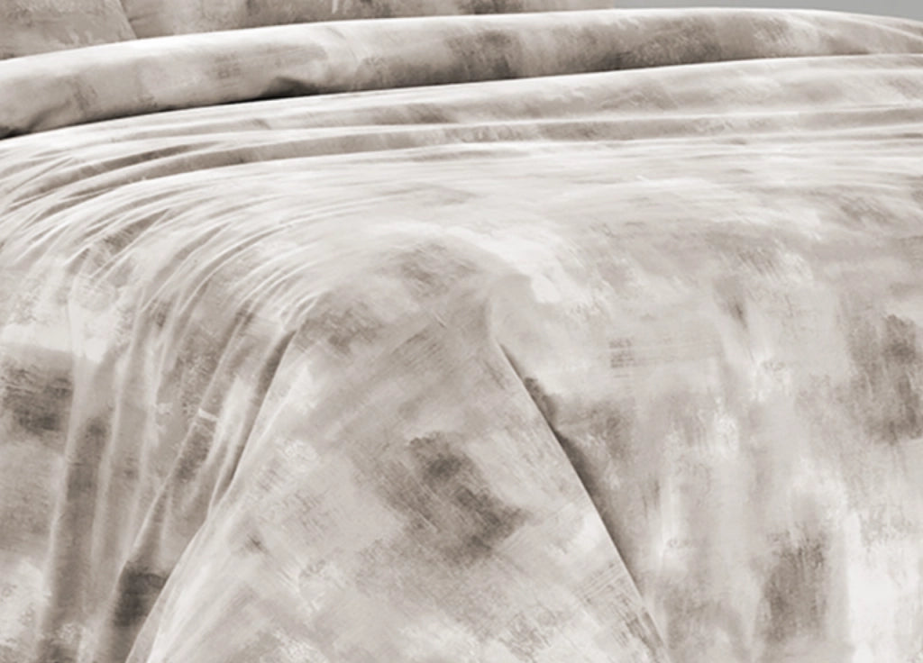 Completo Lenzuola Letto 100% Cotone Made In Italy Disegno Nebula - Piazza e Mezza - Beige