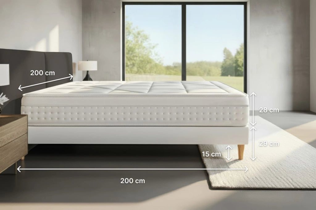 Pacchetto letto completo - Materasso 200x200cm + Box spring con doghe (kit) + 2 cuscini + Piumino - Vingt-Huit