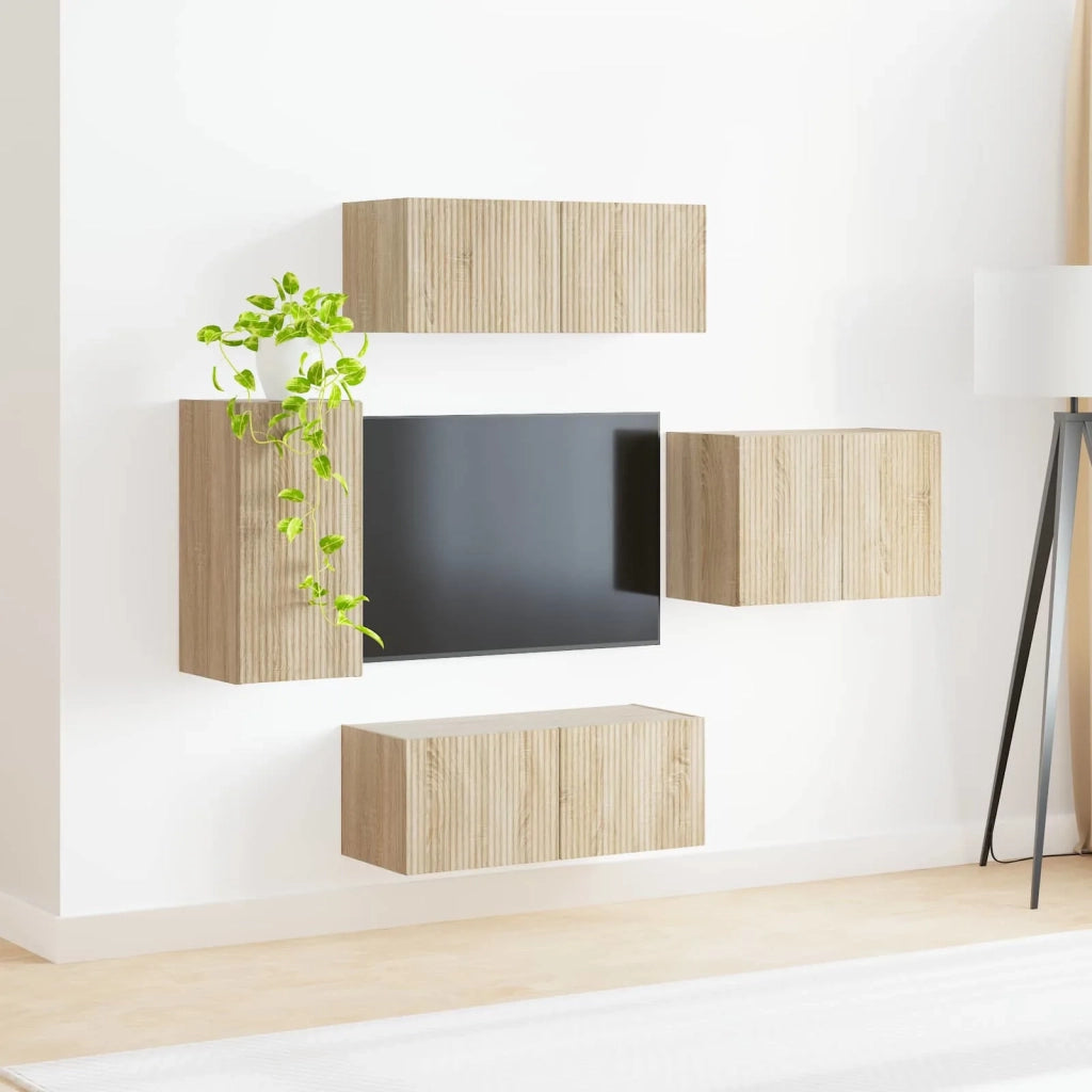 Set di Mobiletto da TV a Parete 4 pz | Armadietto TV | Mobile Porta TV Rovere Sonoma