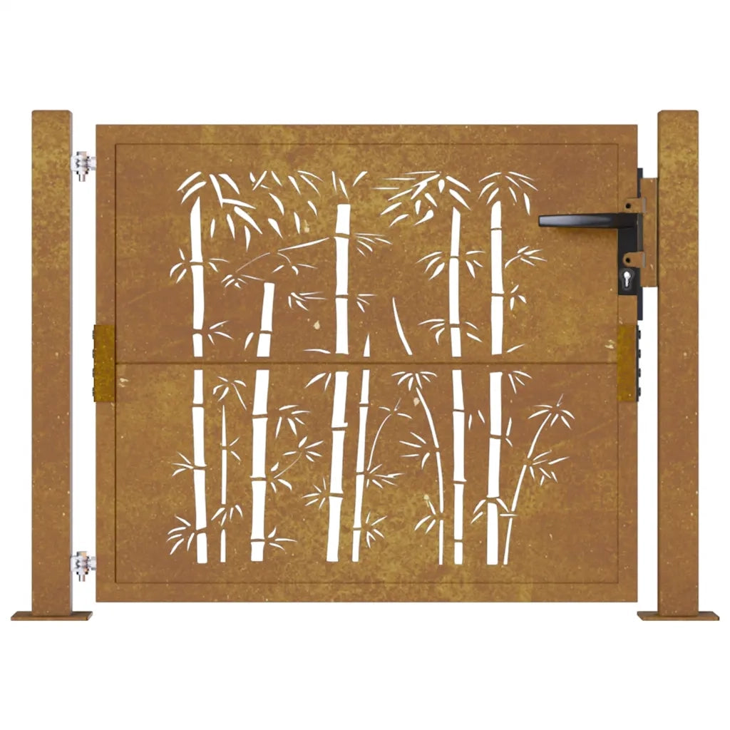 Cancello da giardino 100x75 cm in acciaio Corten e design in bambù 153184