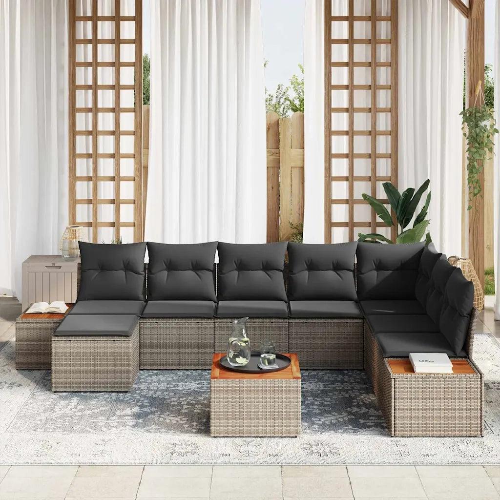 Set Divano da Giardino con cuscino 9 pcs Grigio Polyrattan