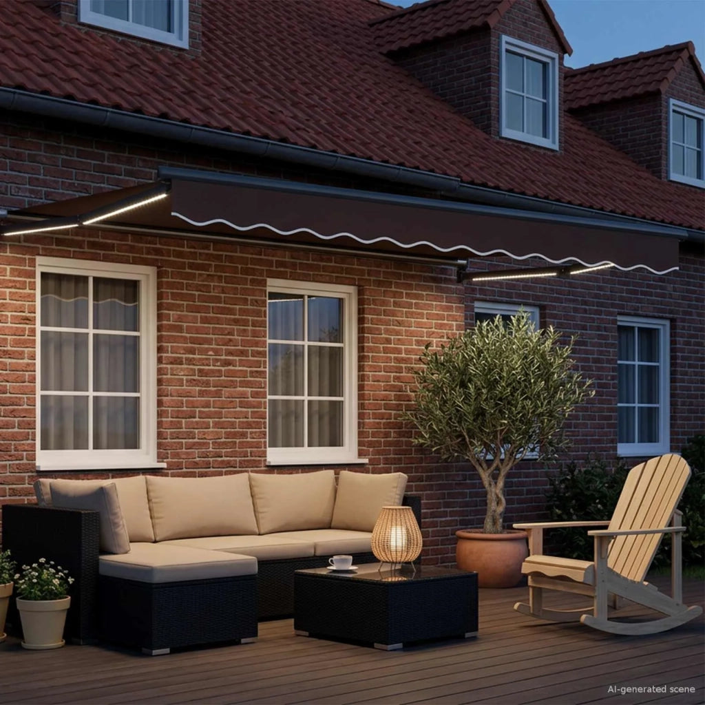Tenda retrattile manuale con LED Marrone e Antracite 3,5 x 2 m 3419385