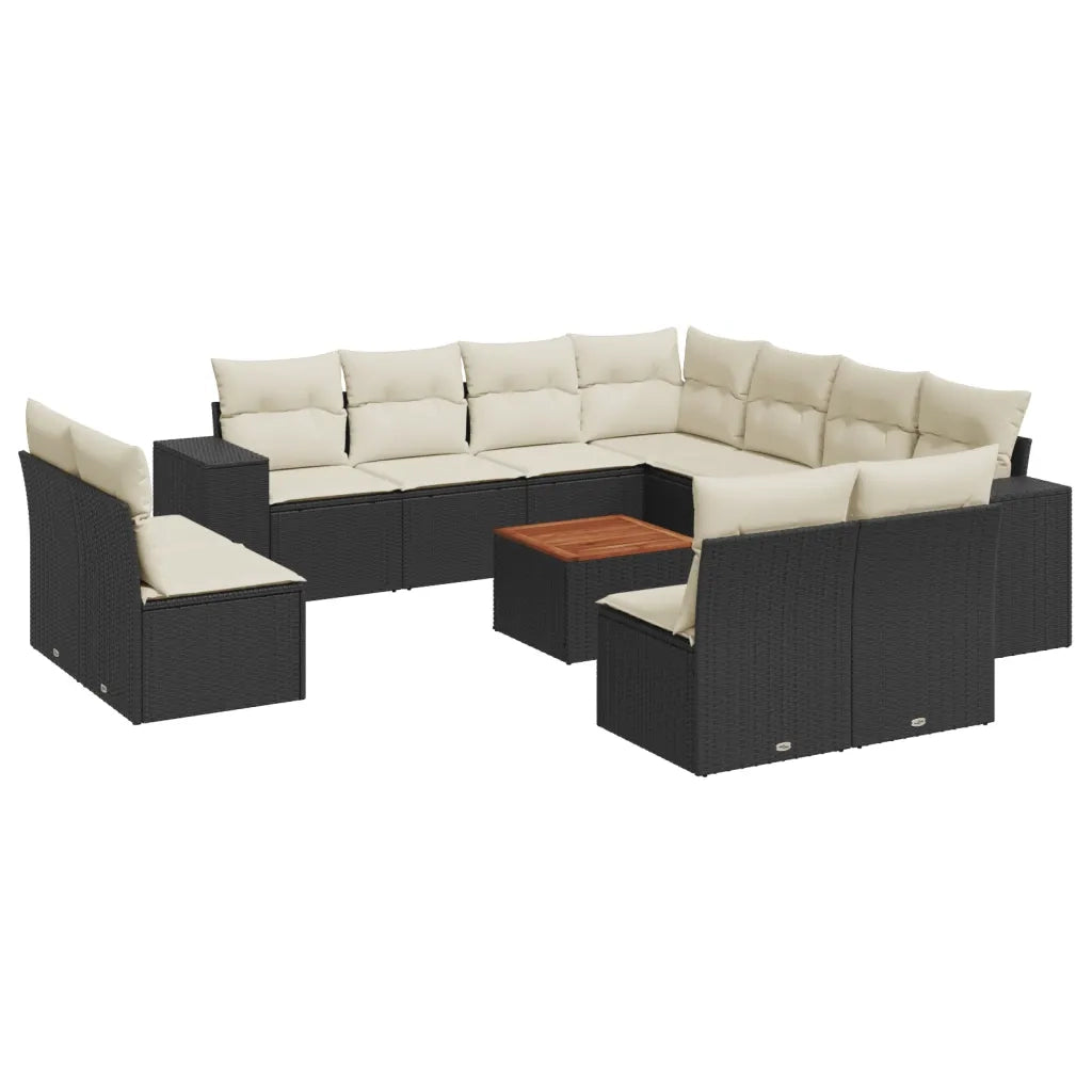 Set Divani da Giardino 12 pz con Cuscini Nero in Polyrattan