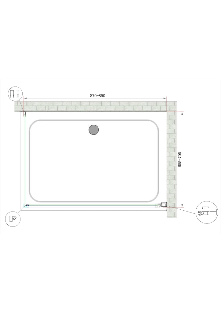 Box Doccia Battente e Parete Fissa Laterale Vetro Temperato 8 mm Easy-clean Reversibile PORTA 87-89 + FISSA 68,5-70,5