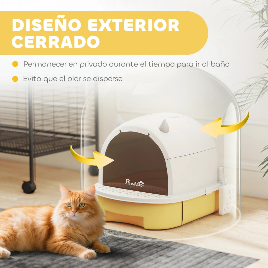 Casetta per Gatti con Bandeja Estraibile e Filtro ¨C zephmum ¨C 40.5x52x39 cm Giallo e Bianco