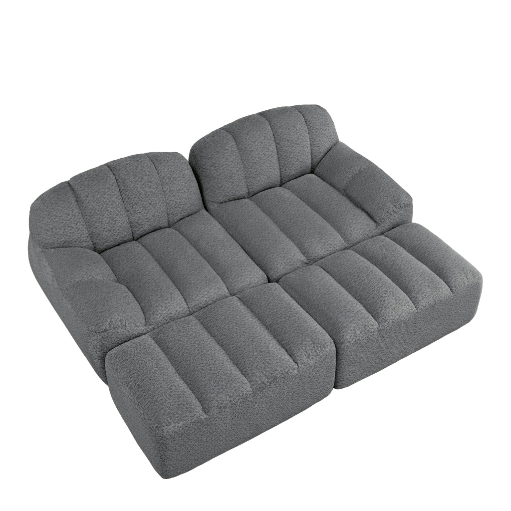 Divano Modulare 2 Posti con 2 Ottoman ¨C Xylo ¨C Tessuto Grigio Morbido