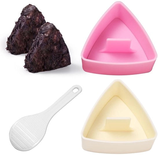 Set per formare Sushi Onigiri - 2 pezzi - Forme di riso - Plastica - 8,5x4cm - Inclusa cucchiaio di riso - Adatto per Bento - Forme di riso per Sushi Onigiri