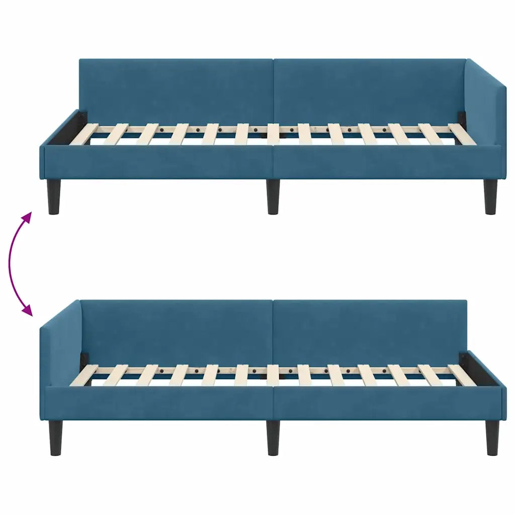 Letto singolo | Letto per adulti | Cornice del letto ad angolo Blu 100 cm x 200 cm Velluto