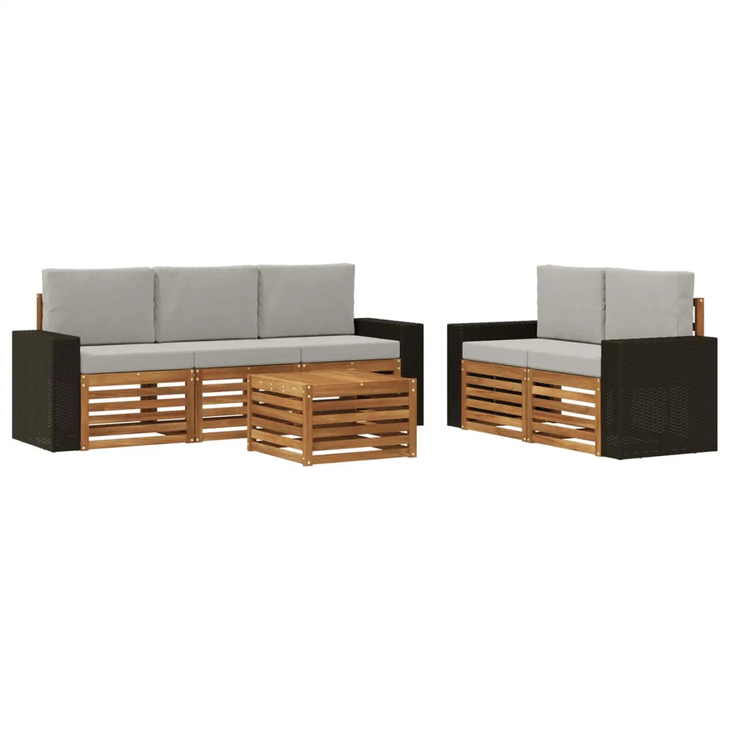 Set di divani da esterno 6 pz Naturale e Grigio Chiaro 3384032