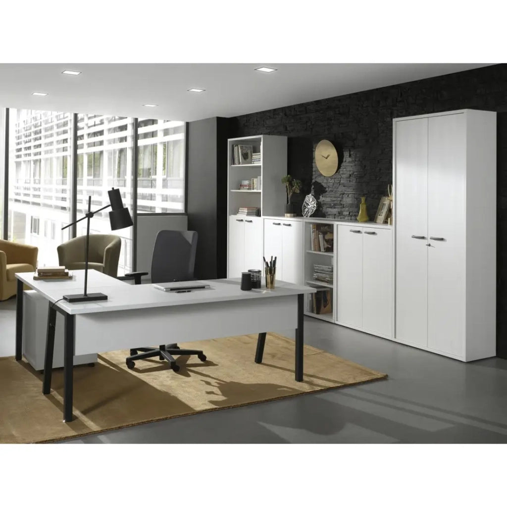 Libreria da ufficio - 2 porte e scaffali - Collezione SOON - Bianco Opaco