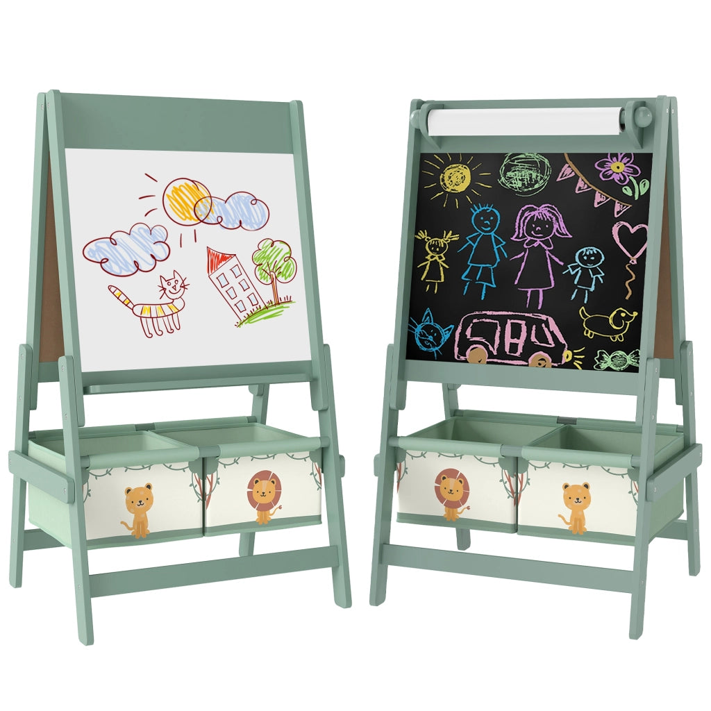 Cavalletto da pittura 3 in 1 per bambini ¨C Xylo ¨C doppia faccia con rotolo carta e cestini verde
