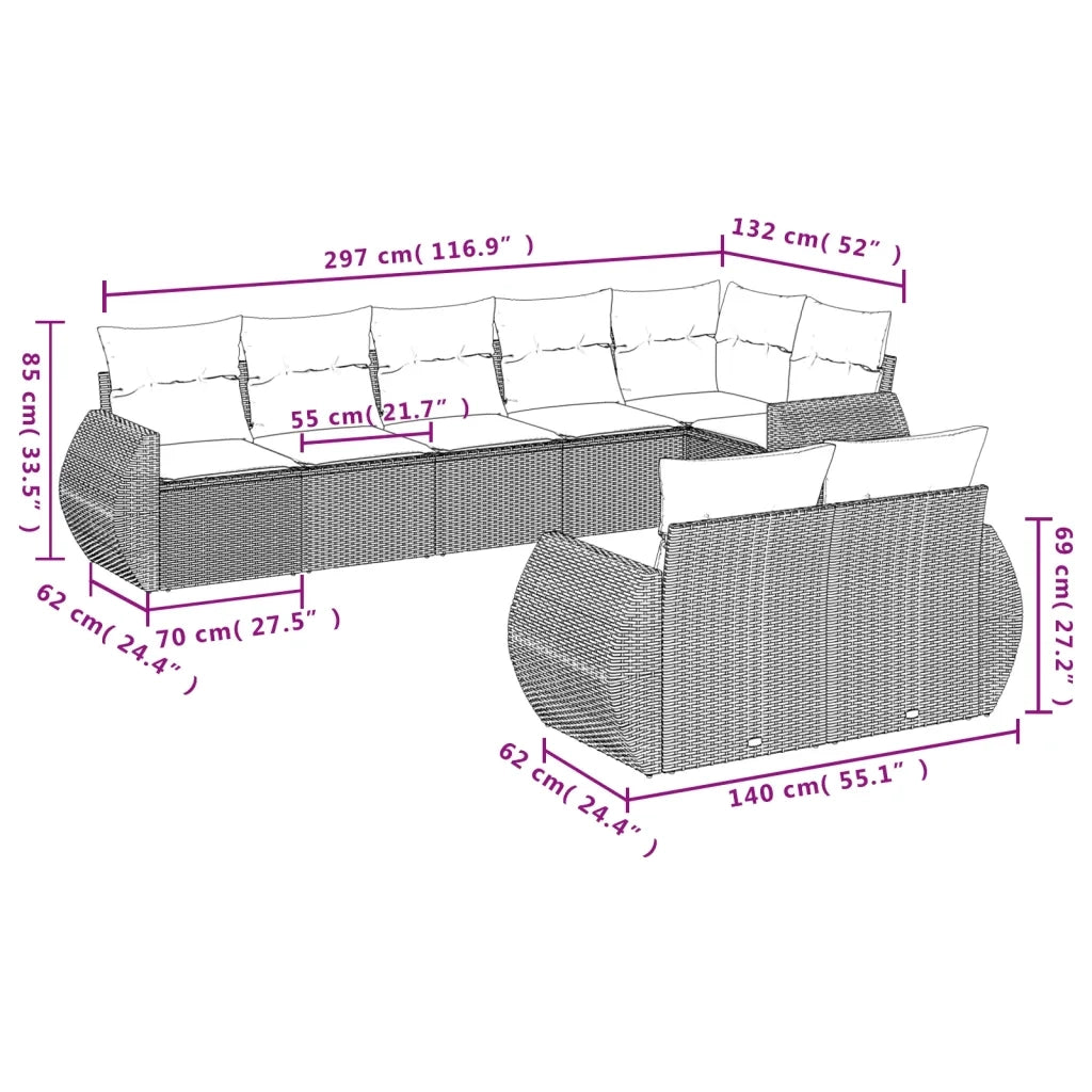 Set Divani da Giardino con Cuscini 8 pz Nero in Polyrattan 3221614