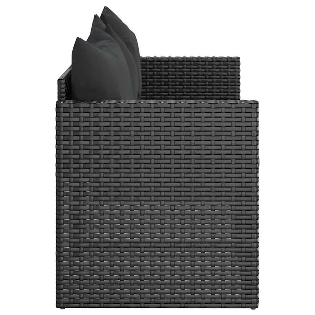 vidaXL Divano da Giardino a 3 Posti con Cuscini Nero in Polyrattan