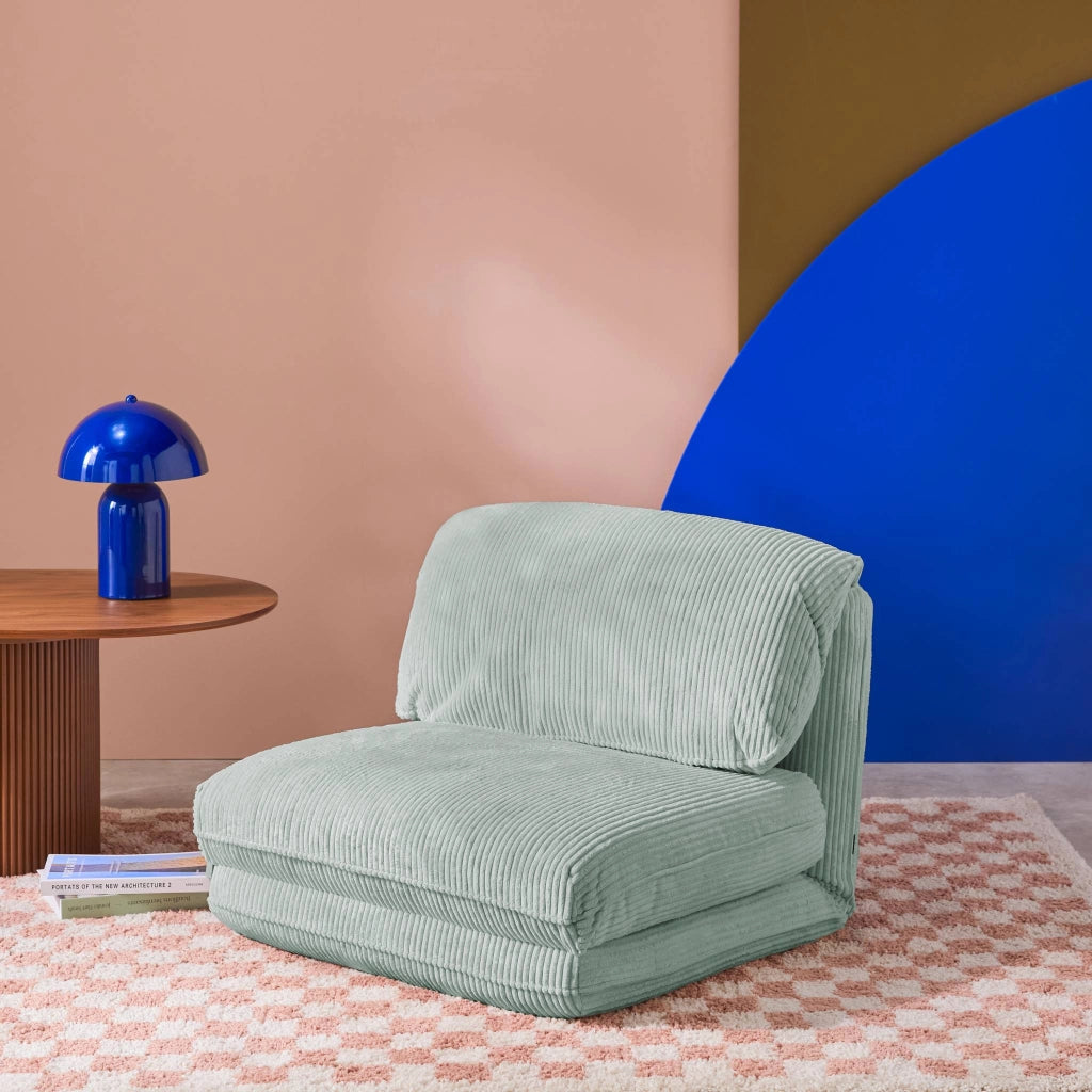Poltrona letto convertibile velluto a coste grosse coste, blu chiaro