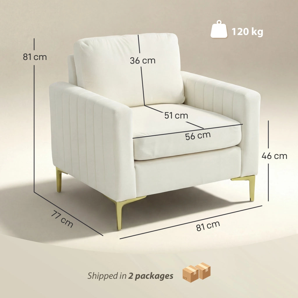 Poltrona in Velluto Acolchato ¨C Minimal ¨C Crema 81x77x81 cm