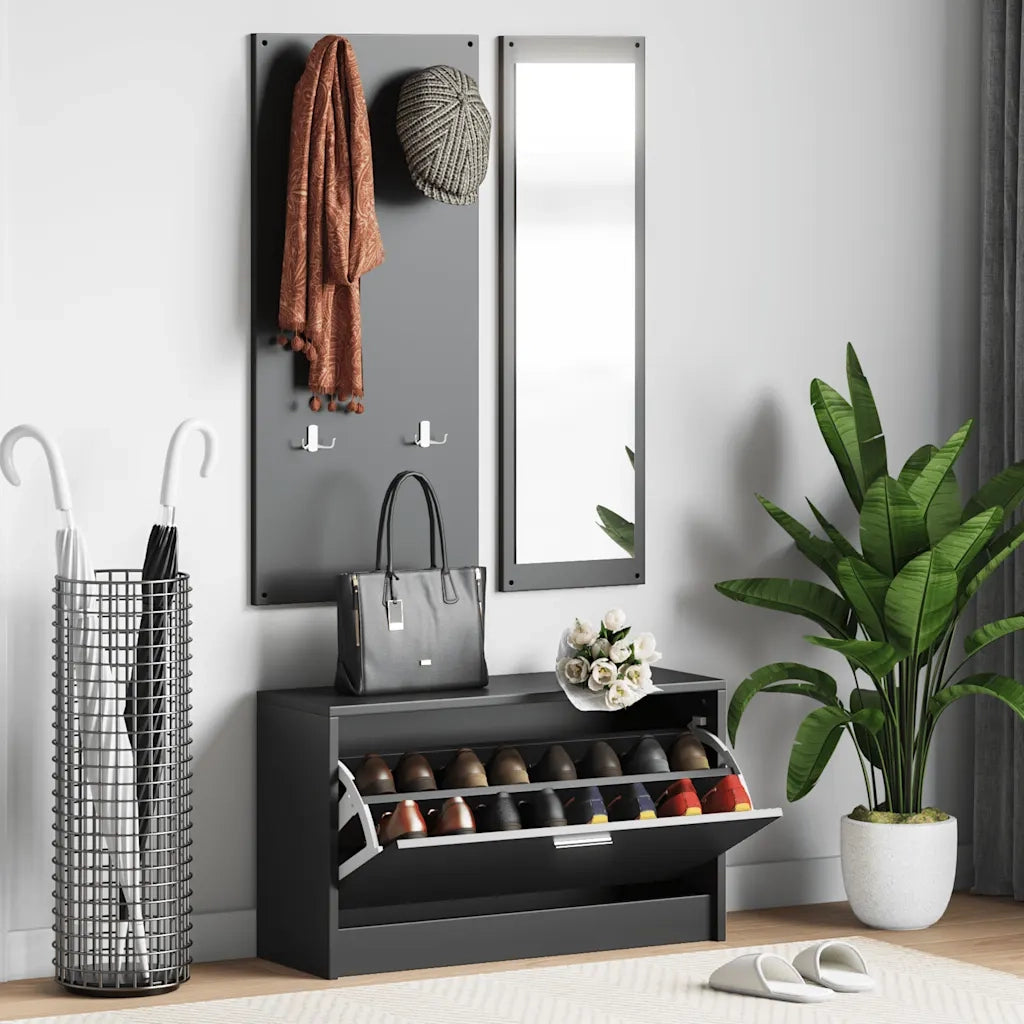 Set Scarpiere | Mobile per scarpe 3 in 1 Nero in Legno Multistrato