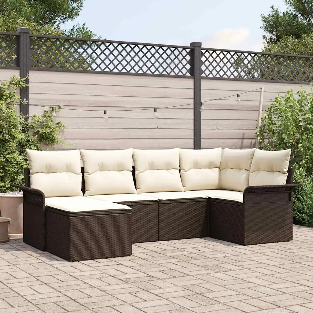 Set Divano da Giardino con cuscino 6 pcs Marrone polyrattan 3345428