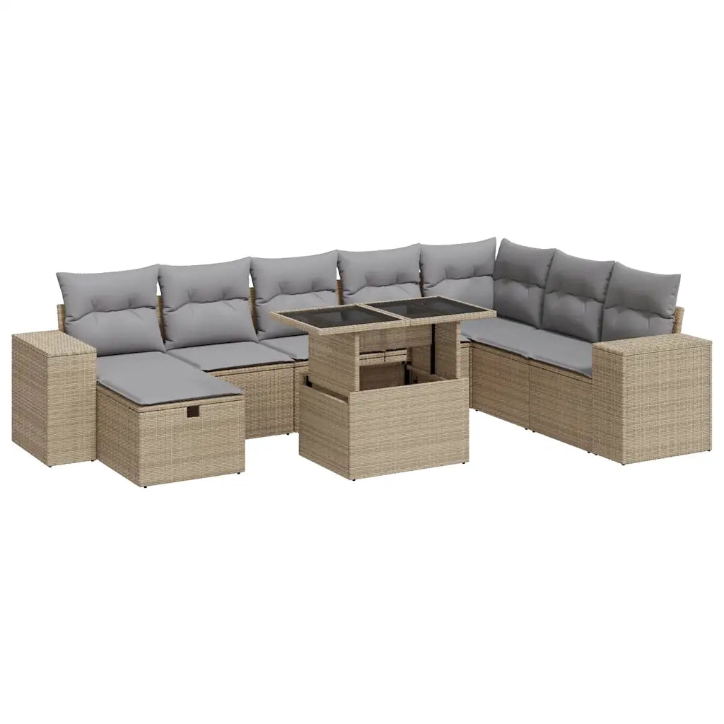 Set Divano da Giardino 9 pz con Cuscini Beige in Polyrattan 3327959