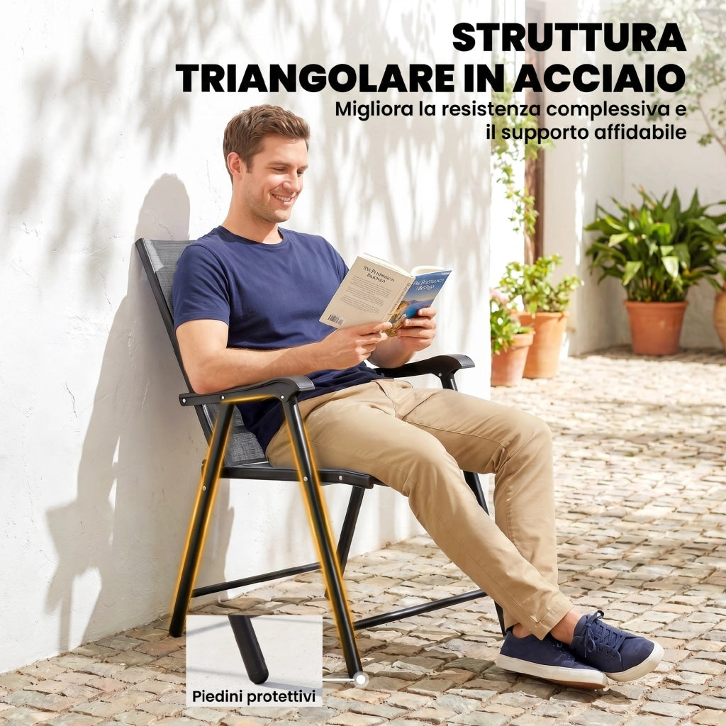 Set di 2 Sedie Pieghevoli con Schienale e Braccioli ¨C Minimal ¨C Grigio Chiaro