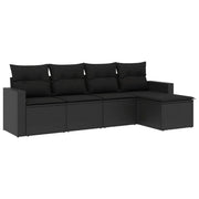 Set Divani da Giardino 5 pz | Set Salotto da Giardino con Cuscini in Polyrattan Nero