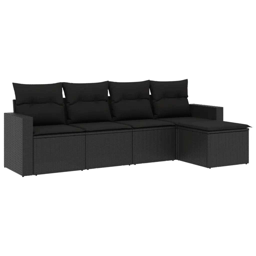 Set Divani da Giardino 5 pz | Set Salotto da Giardino con Cuscini in Polyrattan Nero