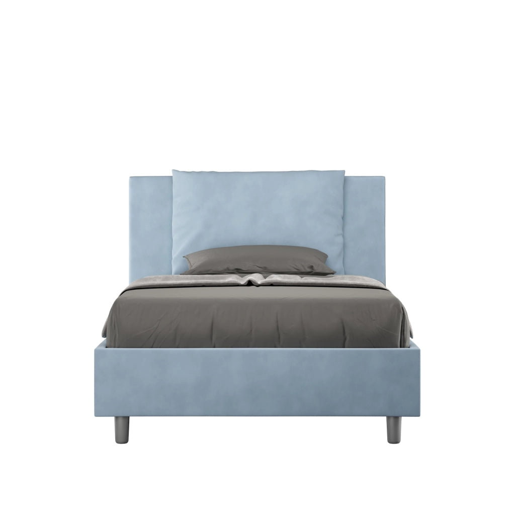 BS COM Letto una piazza e mezza con rete imbottito 120x190 microfibra azzurro