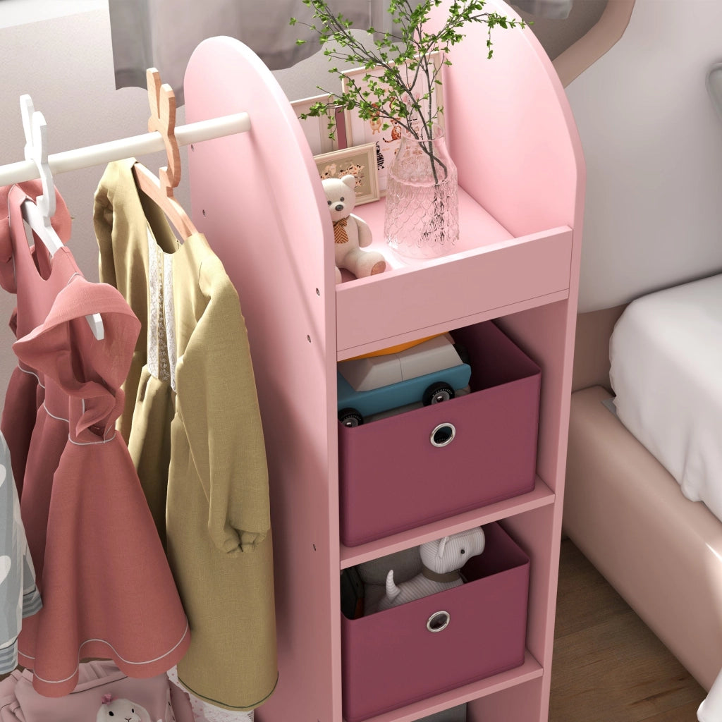 Armadio Aperto Appendiabiti per Bambine con Specchio e Ripiani 92x36x106 cm Rosa