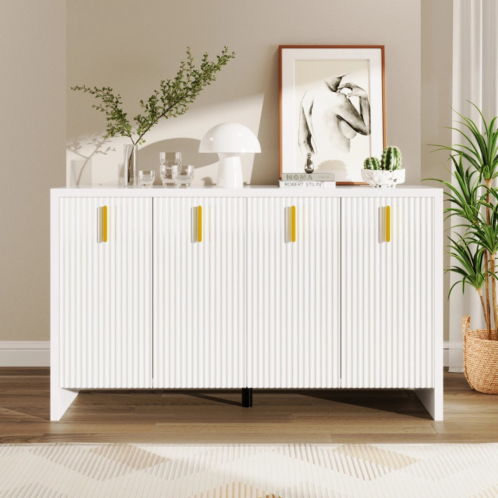OKWISH Credenza con 4 Ante e Ripiani Regolabili, per Soggiorno o Sala da Pranzo, Pannelli di Particelle, Bianco 140 × 38 × 80 cm