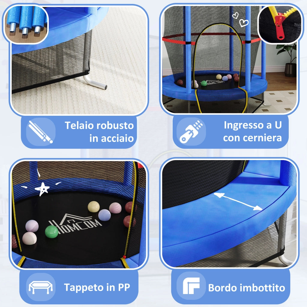 Tappeto Elastico per Bambini con Rete di Sicurezza ¨C Minimal ¨C Blu Nero 140x190 cm