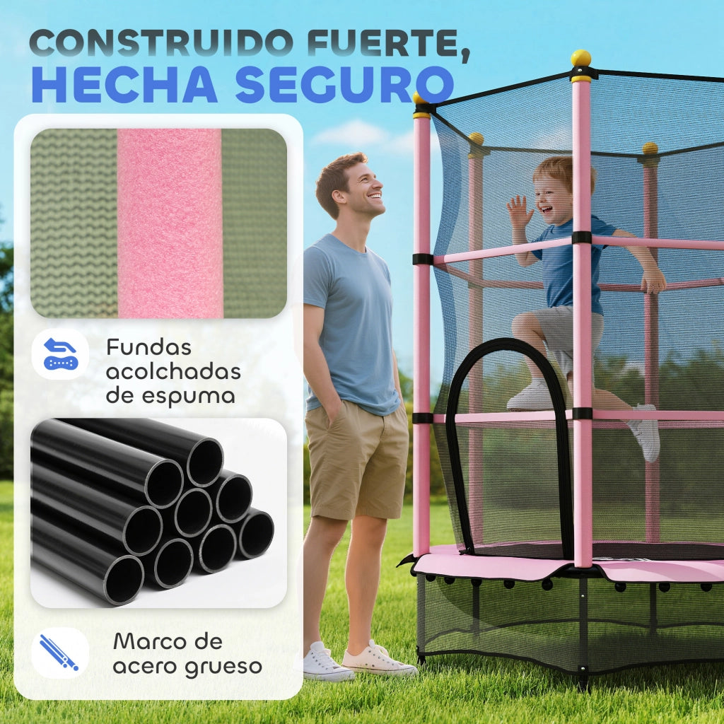 Trampolino per Bambini ?140 cm con Rete di Sicurezza ¨C Zephmum ¨C Rosa e Nero