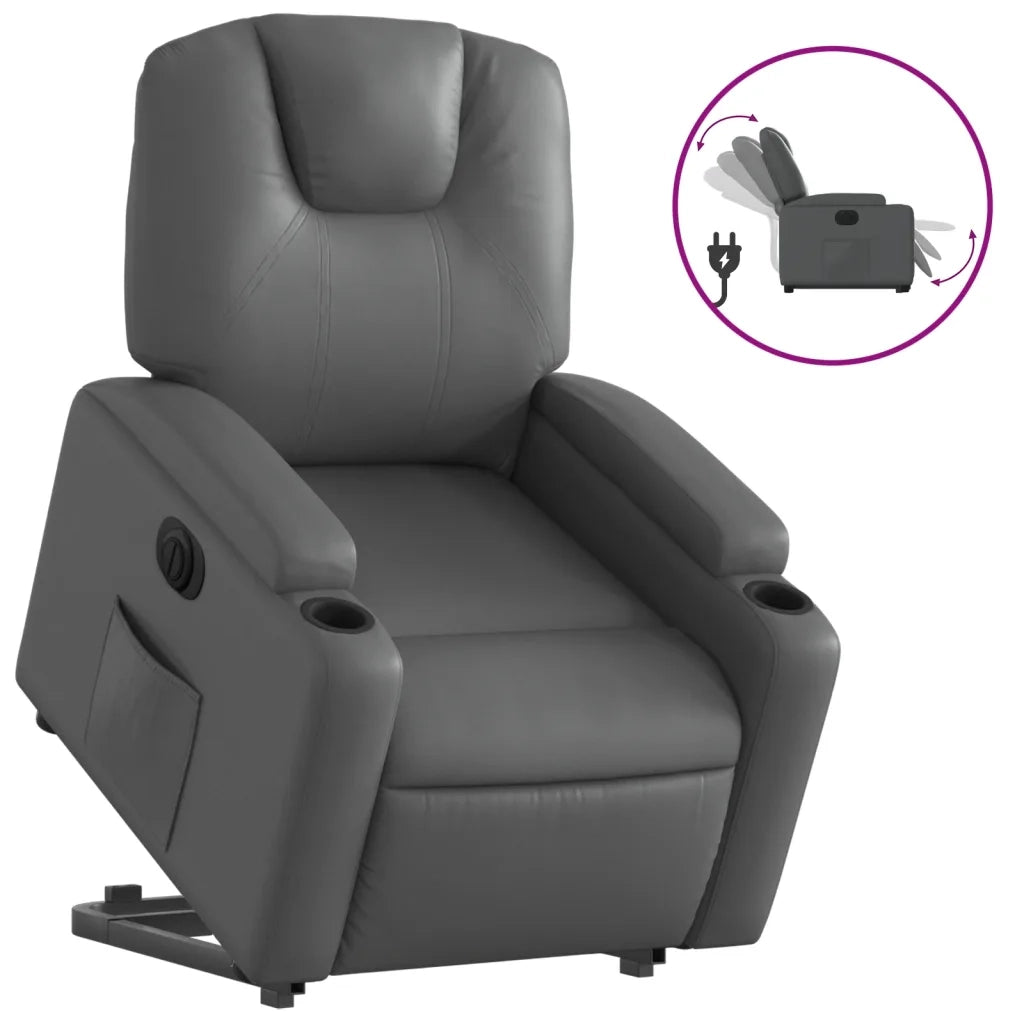Poltrona Alzapersona Reclinabile Grigio in Similpelle 3204447