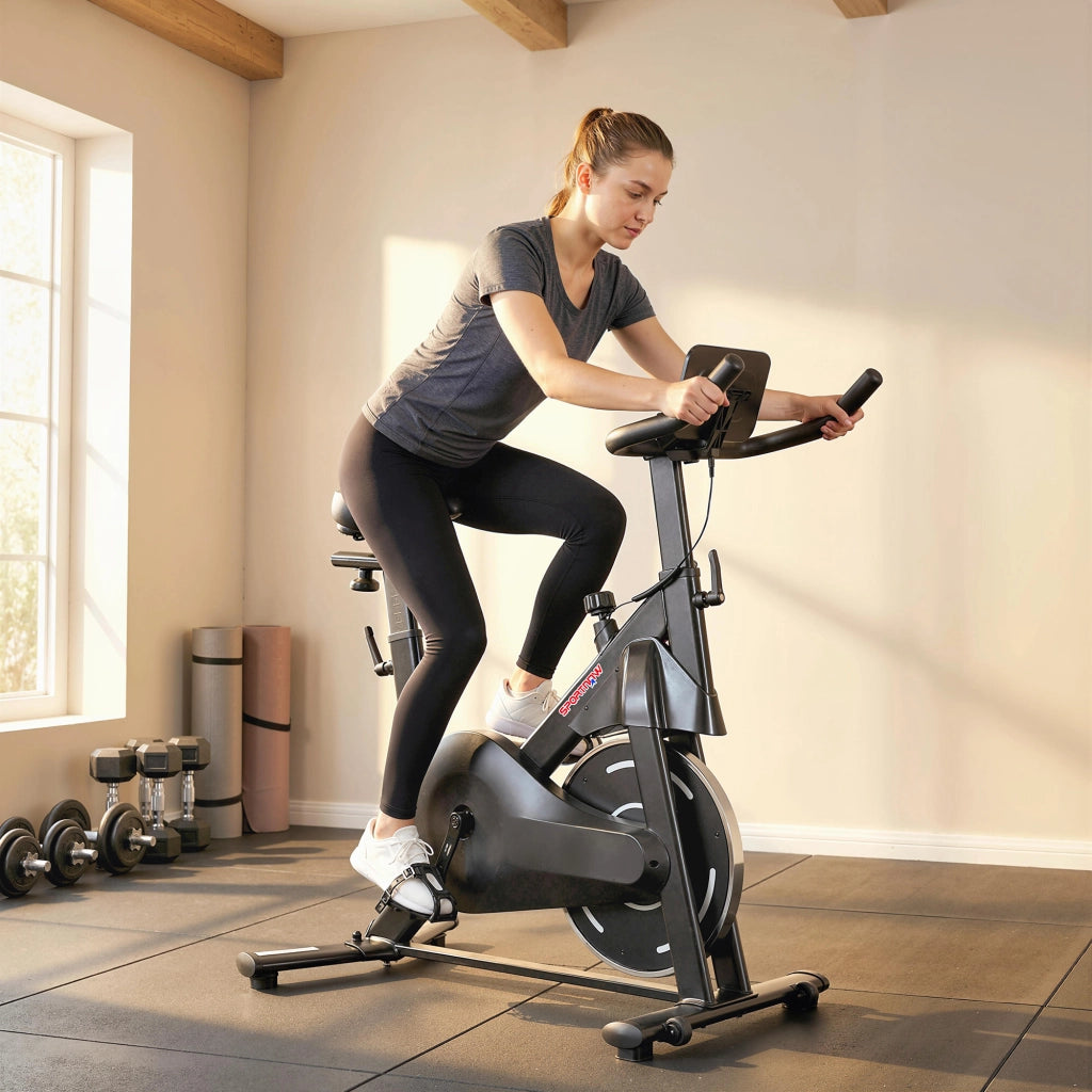 Cyclette Magnetica Regolabile con Display LCD e Supporto per Tablet, in Acciaio e ABS, 103x49x98-112 cm, Nero