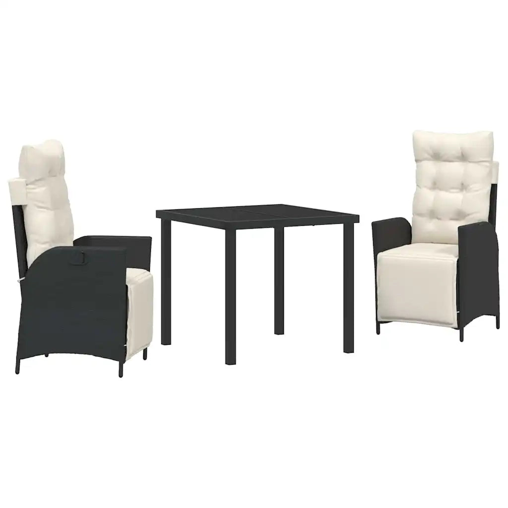 Set da Pranzo per Giardino con cuscino 3 pcs Nero polyrattan