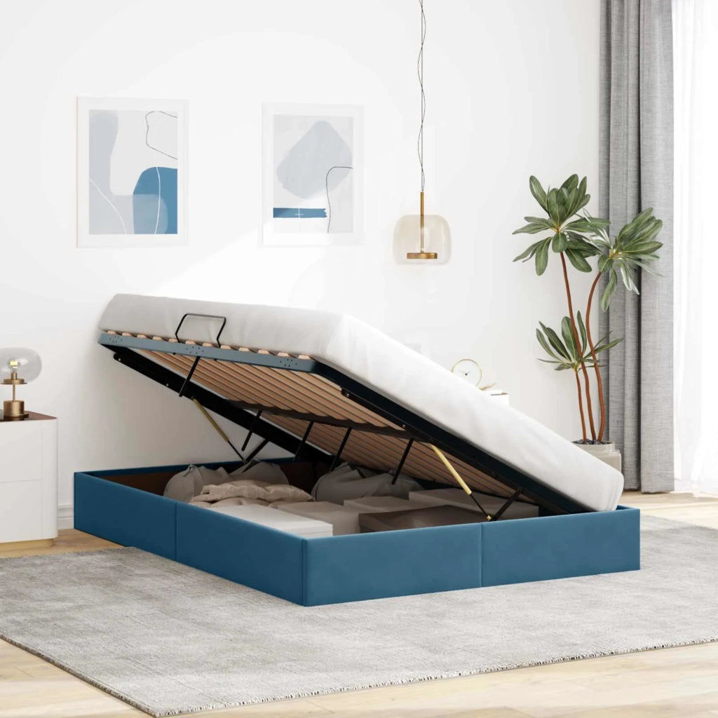 Letto ottomano con archiviazione Blu Scuro 140 x 200 cm Velluto 3442890