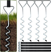 Kit di ancoraggio trampolino universale - 4 pezzi - set di ancore / ancoraggio al suolo - kit di ancoraggio trampolino - 4x Palancature in acciaio da 40 cm + 4x Cinghie di trazione 250 cm - Per trampolino, tenda e altalena