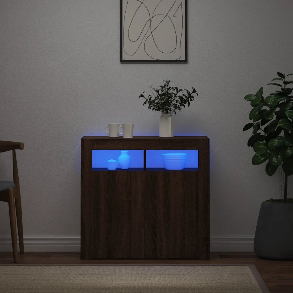 Credenza con Luci LED Rovere Marrone 80x35x75 cm 815731